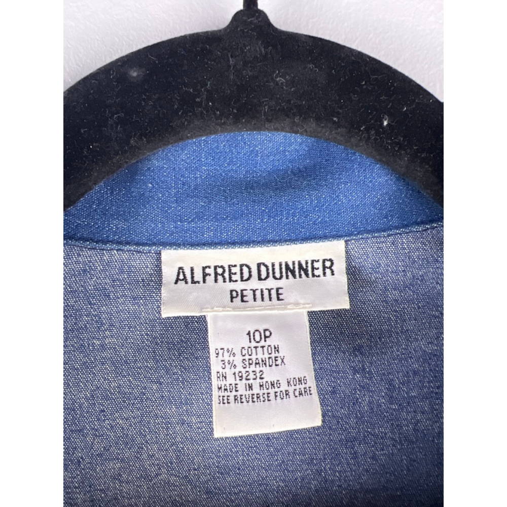 Women's Alfred Dunner Petite Jean Jacket 10P Blue:Green Patchwork CottageCore - Picture 2 of 4